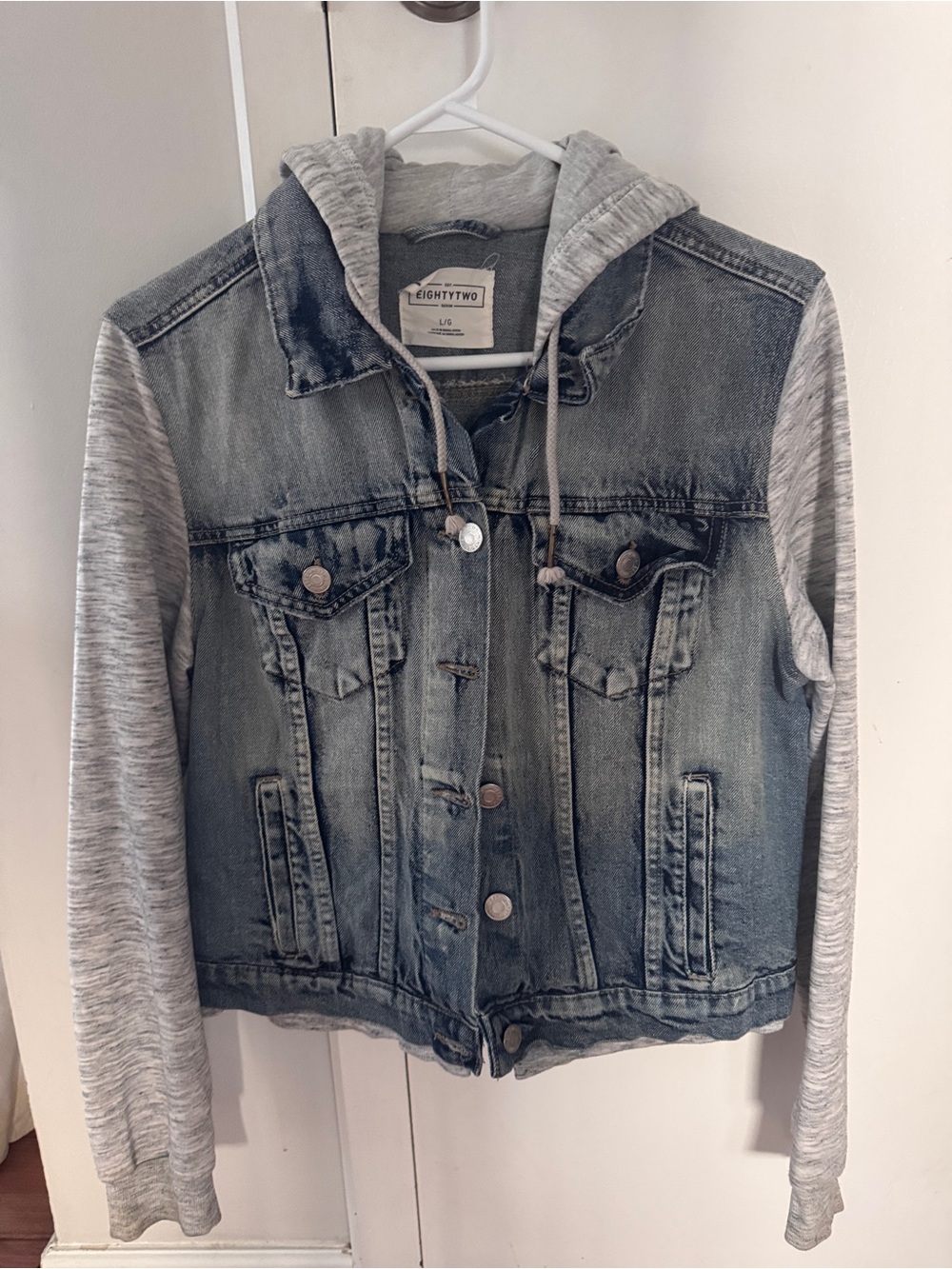 thirty-one Denim Jean Jacket with Gray Hooded Sleeves